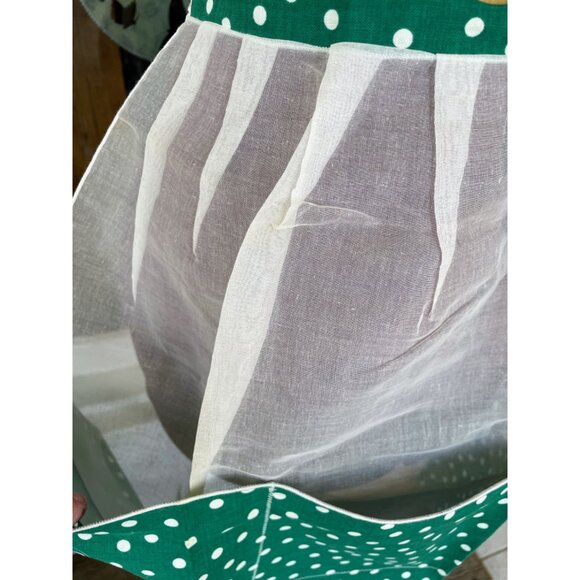 Vintage 1950s Half Apron Organdy Linen Gree Polka dot Original tags - Picture 6 of 11